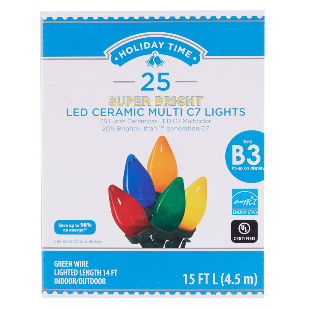 Holiday Time Super Bright Ceramic LED C7 Light set, Multicolored, 25