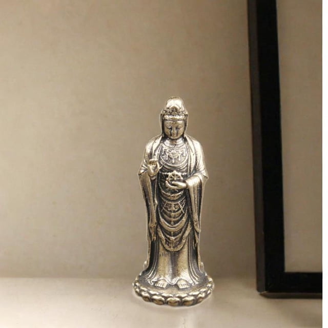 Mini estatua de Guan Yin, figura de Bodhisattva Guan Yin, artesanía, regalo, adorno de de metal para sala de estar, mesa, estantería de interior