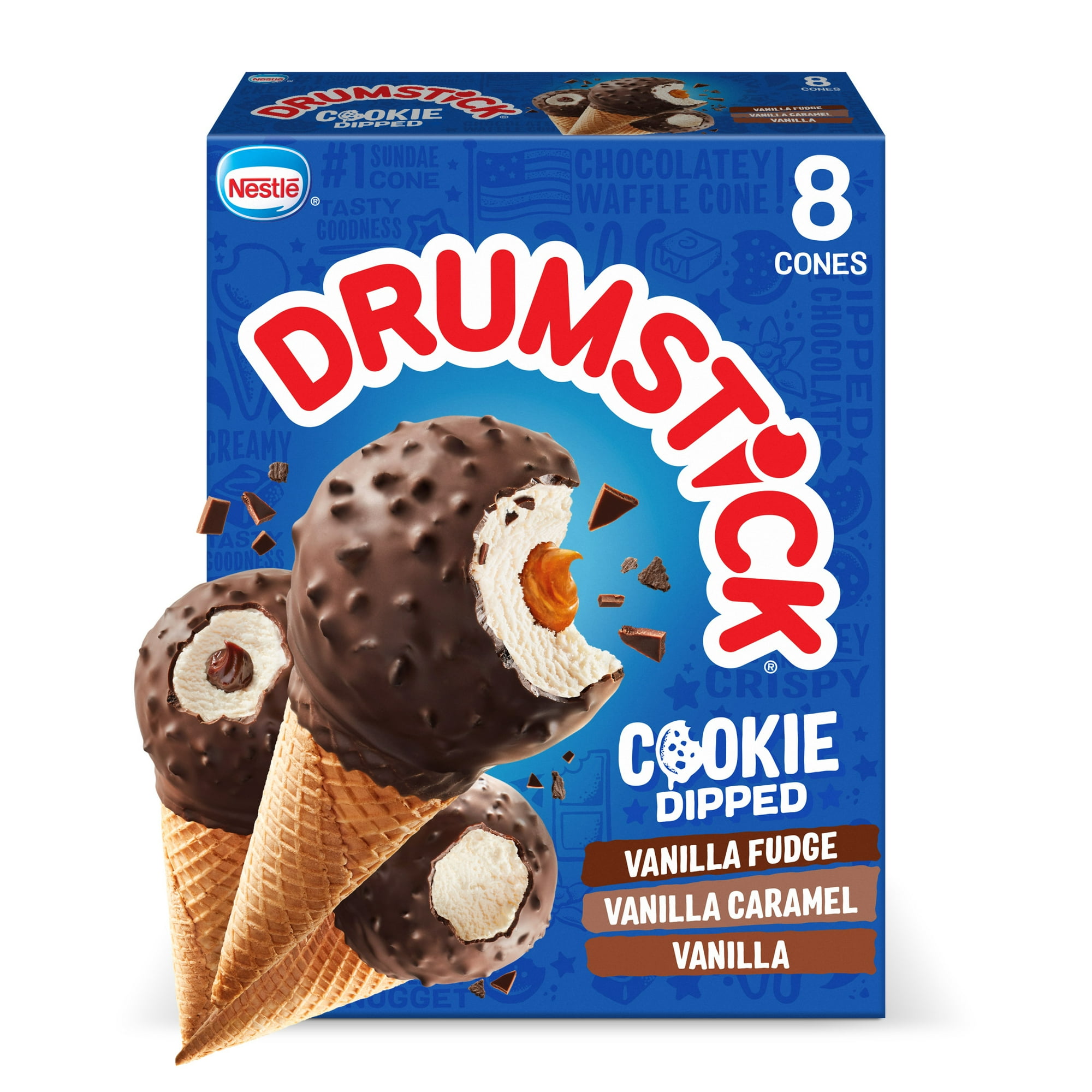 Drumstick Cookie Dipped Vanilla Sundae Cones Variety Pack, Kosher, 8 Count