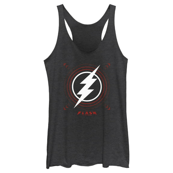 Women's The Flash Large Lightning Bolt Stamp  Racerback Tank Top Black Heather Large
