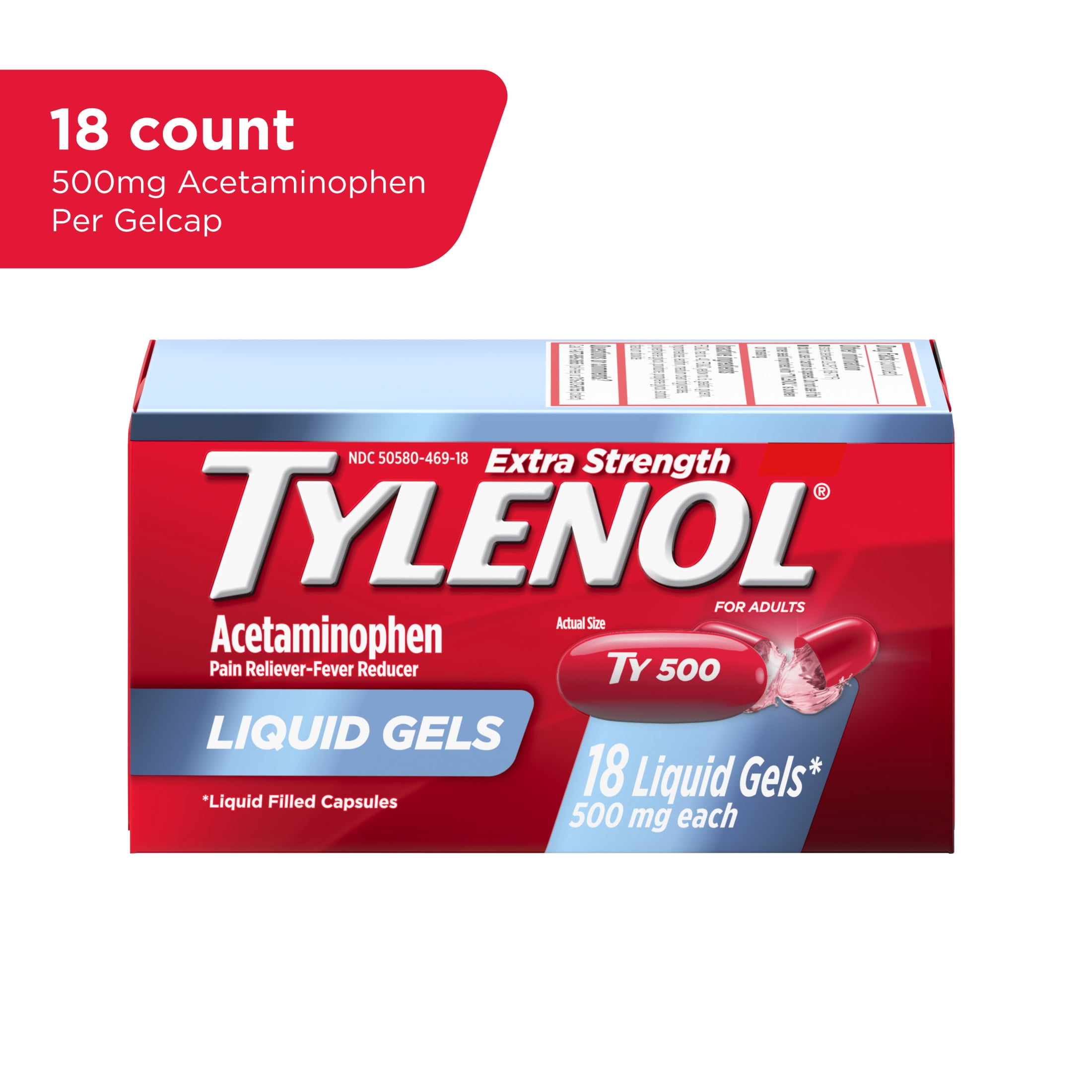 (3 pack) Tylenol Extra Strength Acetaminophen Liquid Gels, Fast, Strong Relief, Gentle on Stomach, 18 Count