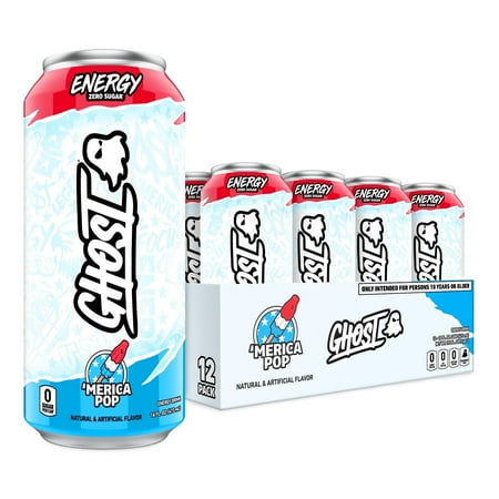 GHOST Zero Sugar Energy Drink, Merica Pop, 16 oz Can, 12 Pk