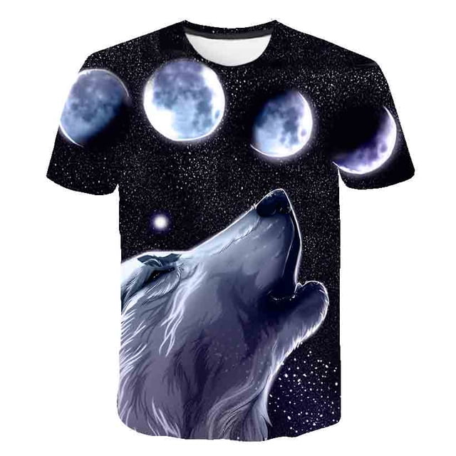 Niño Animal Lobo camiseta niña ropa niño dibujos animados 1-14 años niños 3D moda camiseta niños verano Cool Hip Hop Street Casual Top6M Gao Jinjia LED