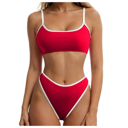 Sunka Women Swimsuits 2 Piece Women s V Neck Tankini Set Criss Cross Back Tankini Top with Bikini Bottom Two Piece Bathing Suits (Red XL)