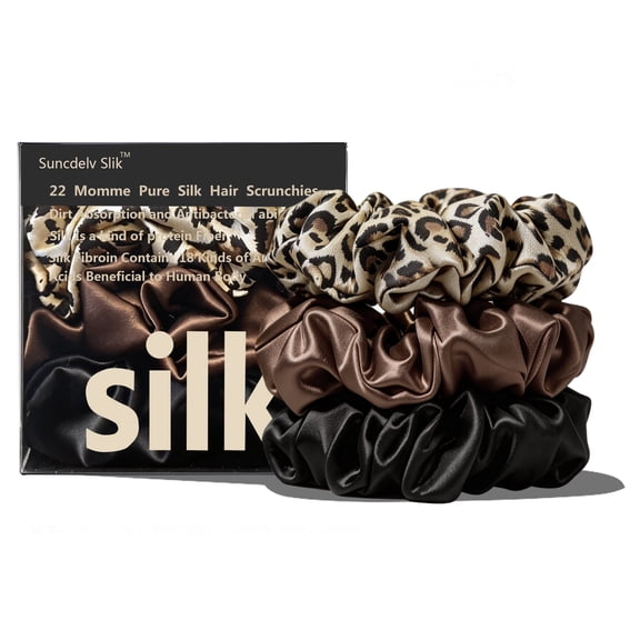 3PCS 6A Grade100% Mulberry Silk Scrunchies for Hair, Gentle on Curly Hair, No Crease Hair Ties for o Damage Sleep Friendly Soft Hair Ties Set Big Hair Accessories for Thick Hair Width 3CM