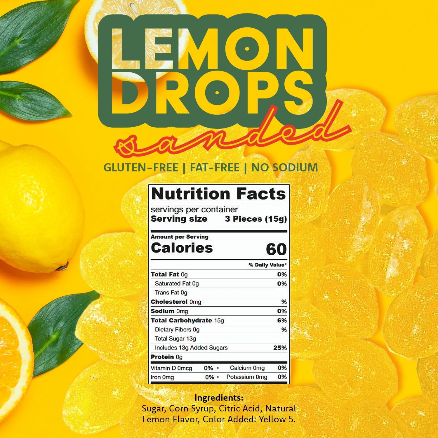 SweetGourmet Natural Sanded Lemon Drops, Old-Fashioned Hard Candy, Tart Lemon Flavor, Sugar-Coated, 3 Pounds