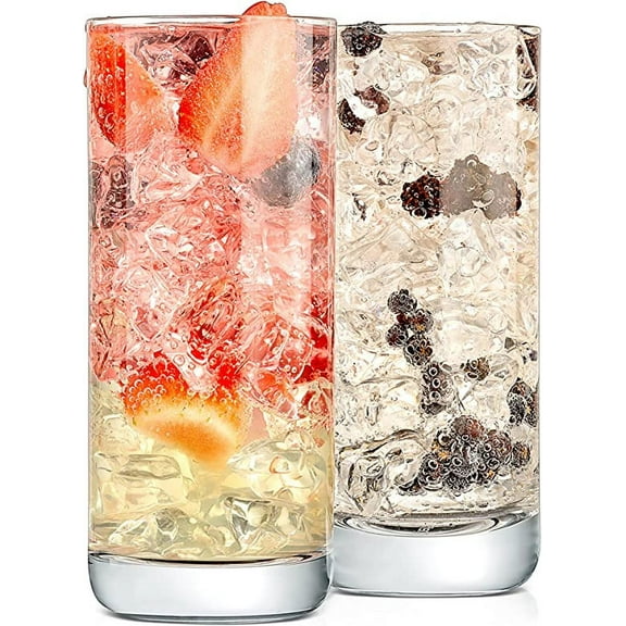NutriChef 14.2oz Highball Drinking Glasses - Set of 2 Heavy Base Tall Tumbler Clear Glassware