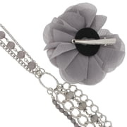 Multi Strand Layered Gray Beaded Silver Tone Adjustable Chain Necklace Convertible Flower Womens