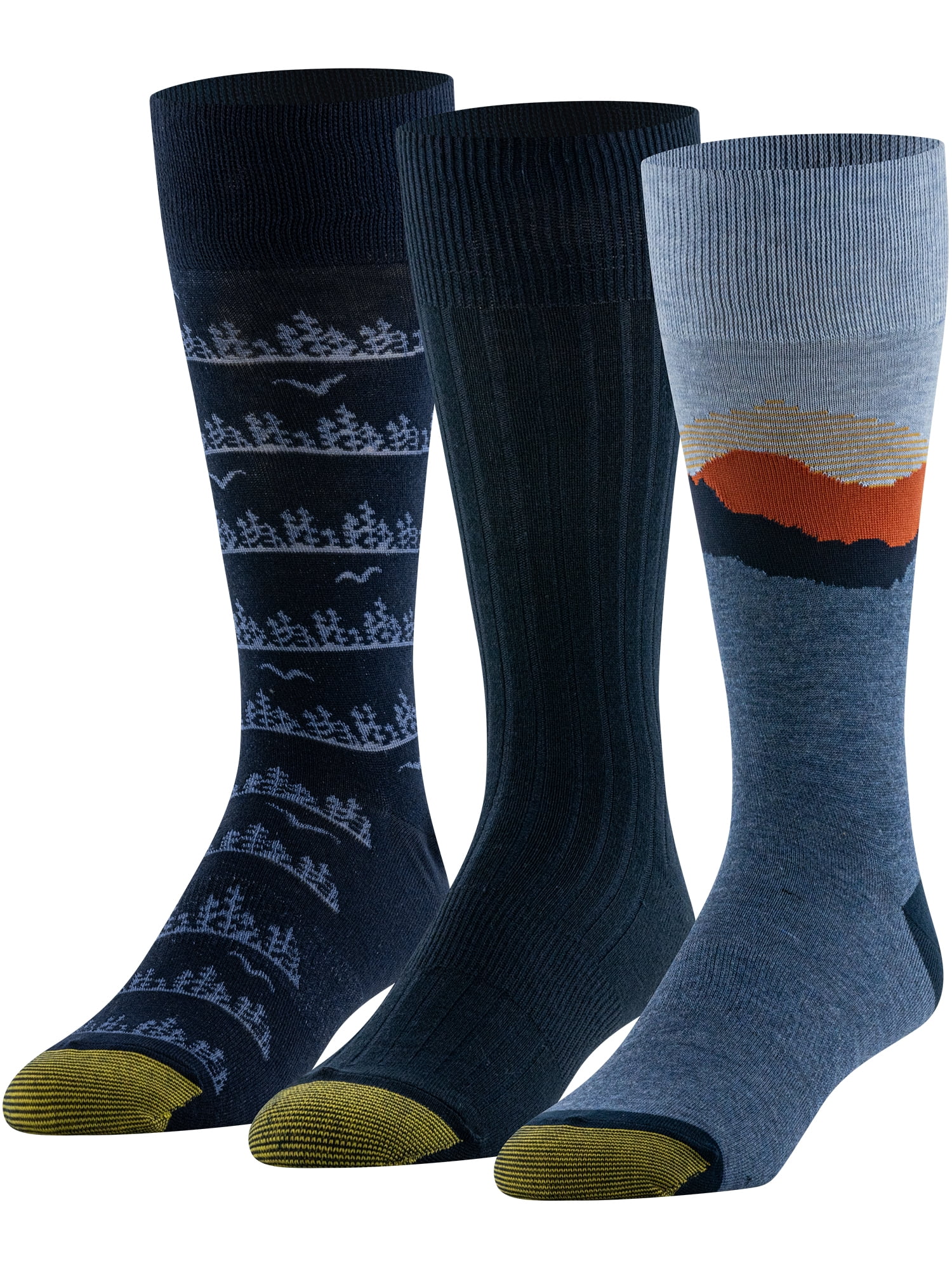 GOLD TOE Mens 4 Pack Navy Graphic Novelty Crew Socks 6-12.5