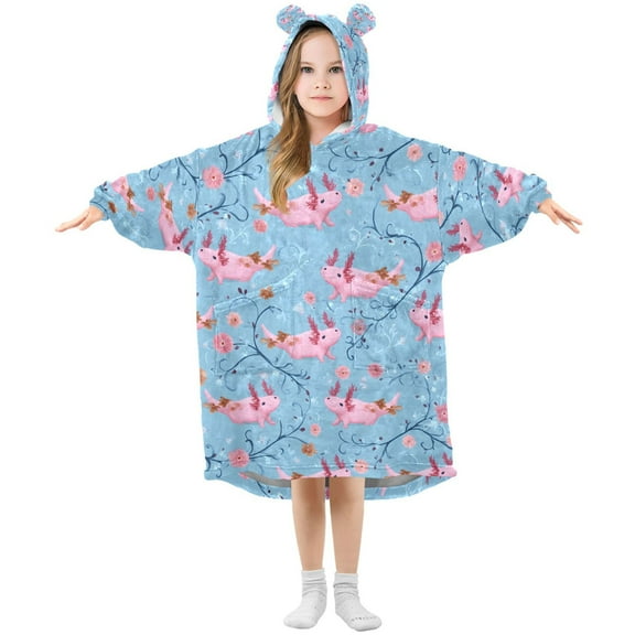 joogoo Wearable Blanket Hoodie for Cute Axolotls Blue Oversized Sherpa Hooded 3-14 YR M