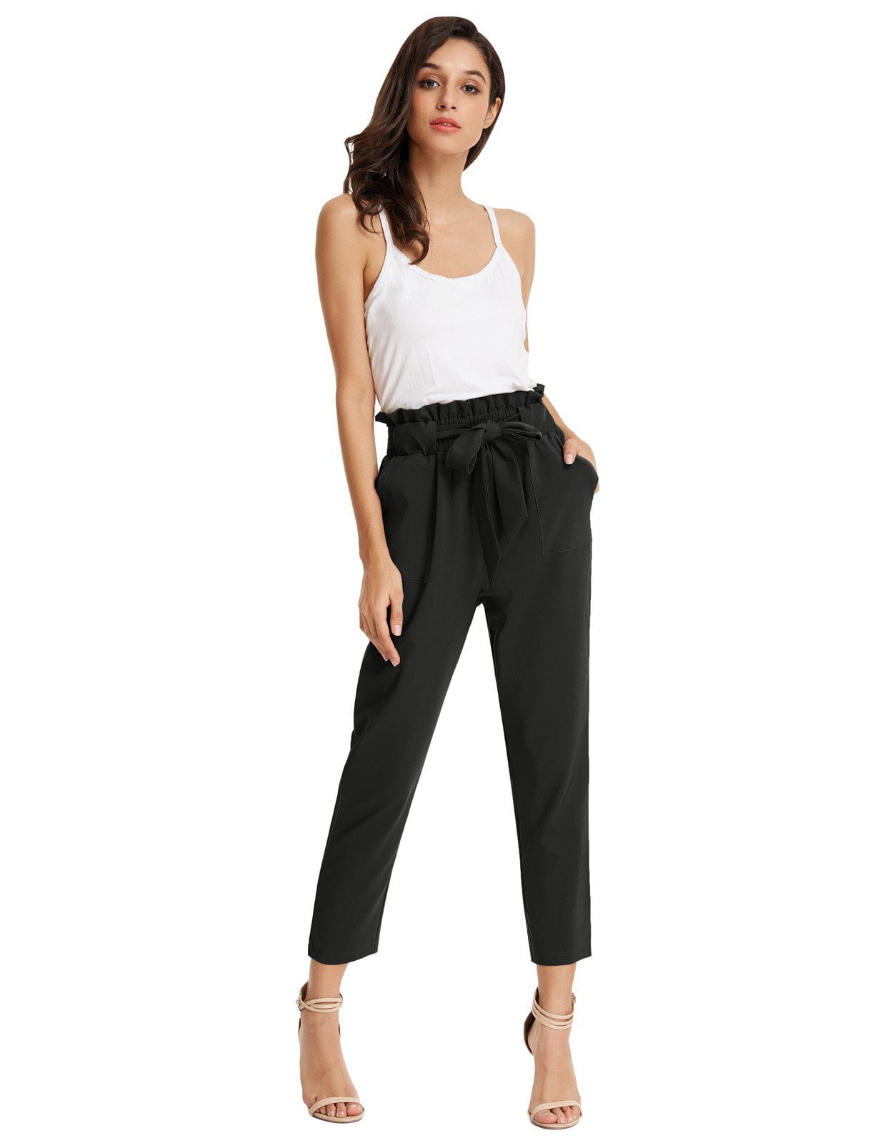 GRACE KARIN Women's Cropped Paper Bag Waist Pants with Pockets 