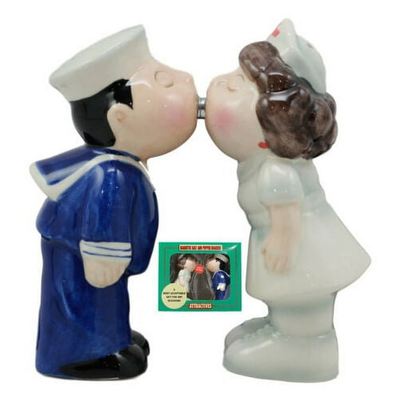Ebros Sailor Kissing Nurse Salt And Pepper Shakers Set Ceramic Tabletop Decor