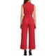 thumbnail image 3 of INSPIRAR CHIC Mono sin mangas con botón y lazo en la cintura para mujer, XS, rojo, 3 of 6