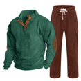 thumbnail image 2 of Hearthz Men's Tracksuit 2 Piece Sweatsuit Set Corduroy Button Long Sleeve Shirt & Cargo Straight Leg Pants Fall Winter Athletic Men Sweatsuits, 2 of 5