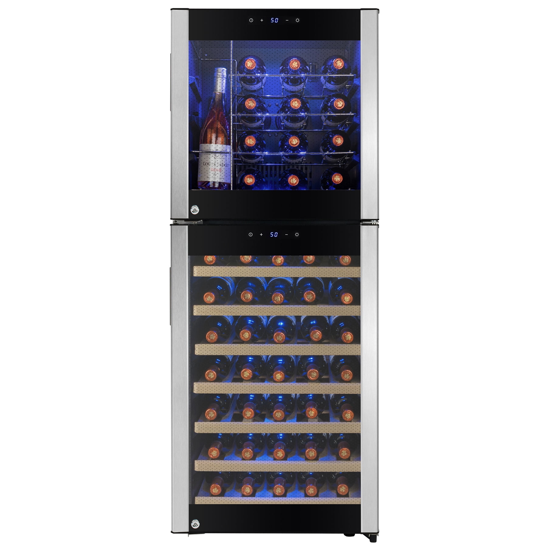 Key Lock Chrome Wire Dual Zone Touch Panel Temperature Control AKDY 16 Bottle Compressor Freestanding Wine Cooler Refrigerator 