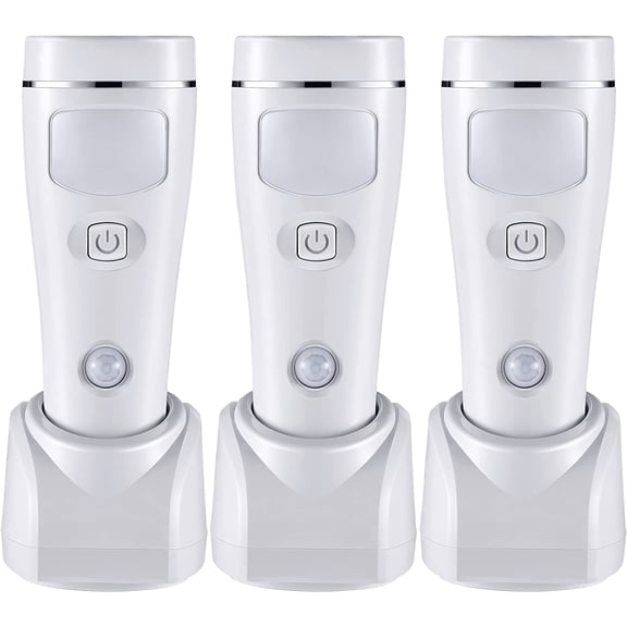 4 in 1 LED Rechargeable Plug in Flashlights, 3 Pack LED Emergency Lights for Home Power Failure, Plug in Power Outage Light, Power Failure Light with Motion Detection (White)