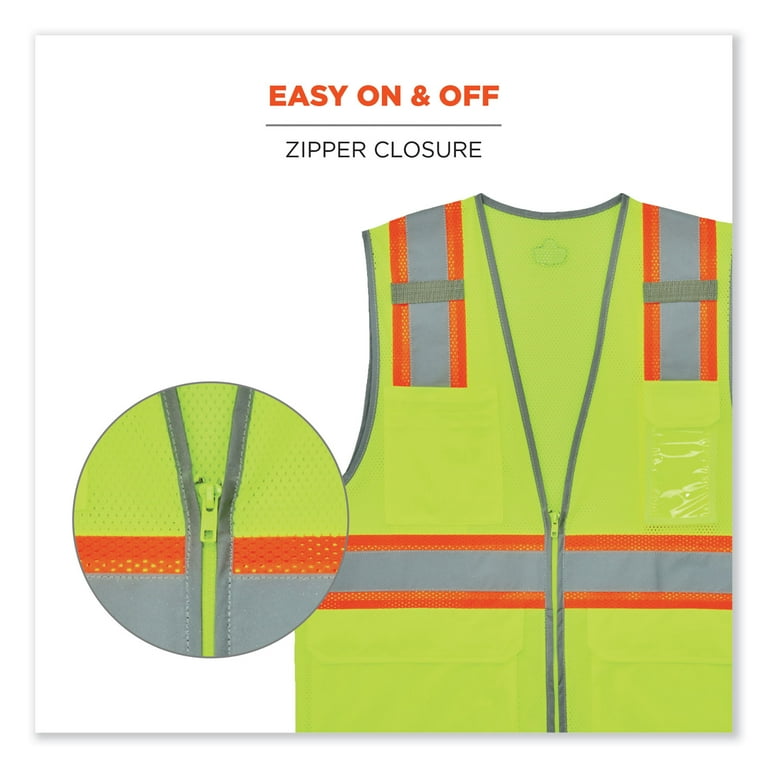 GloWear 8246Z-S Single Size Class 2 Two-Tone Mesh Vest, Polyester, Large, Lime, Ships in 1-3 Business Days