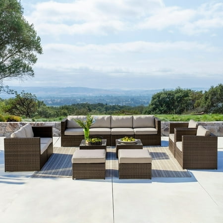 Corvus Trey 12 Piece Dark Brown Wicker Patio Furniture Set With Gl Top