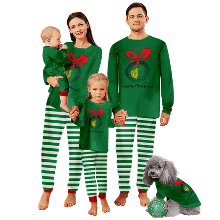 

FUNIER Family Christmas Pajamas Sets The Grinch Stripe Print Sizes Baby-Kids-Adult-Pet 2-Piece Top and Pants Bodysuits Clothes Pajamas Set