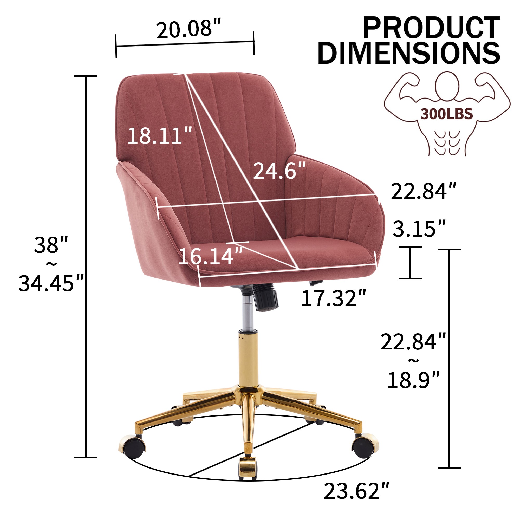 Modern Arm Chair,Adjustable Office Desk Chair with Wheels,Swivel Vanity Chair,Red