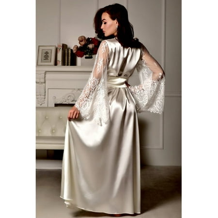 

Fanvereka Women s Lace Robe Sexy V-neck Pajamas Long Sleeve Nightwear