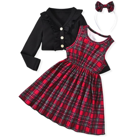 Conjunto de vestido navideño HINTINA 5T para niñas, cárdigan y diadema
