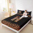 thumbnail image 3 of jejeloiu Initial Letter H Bed Sheets For Girls,Glitter Print Leopard Bow tie King Sheets For Kids,4-Piece, 3 of 6