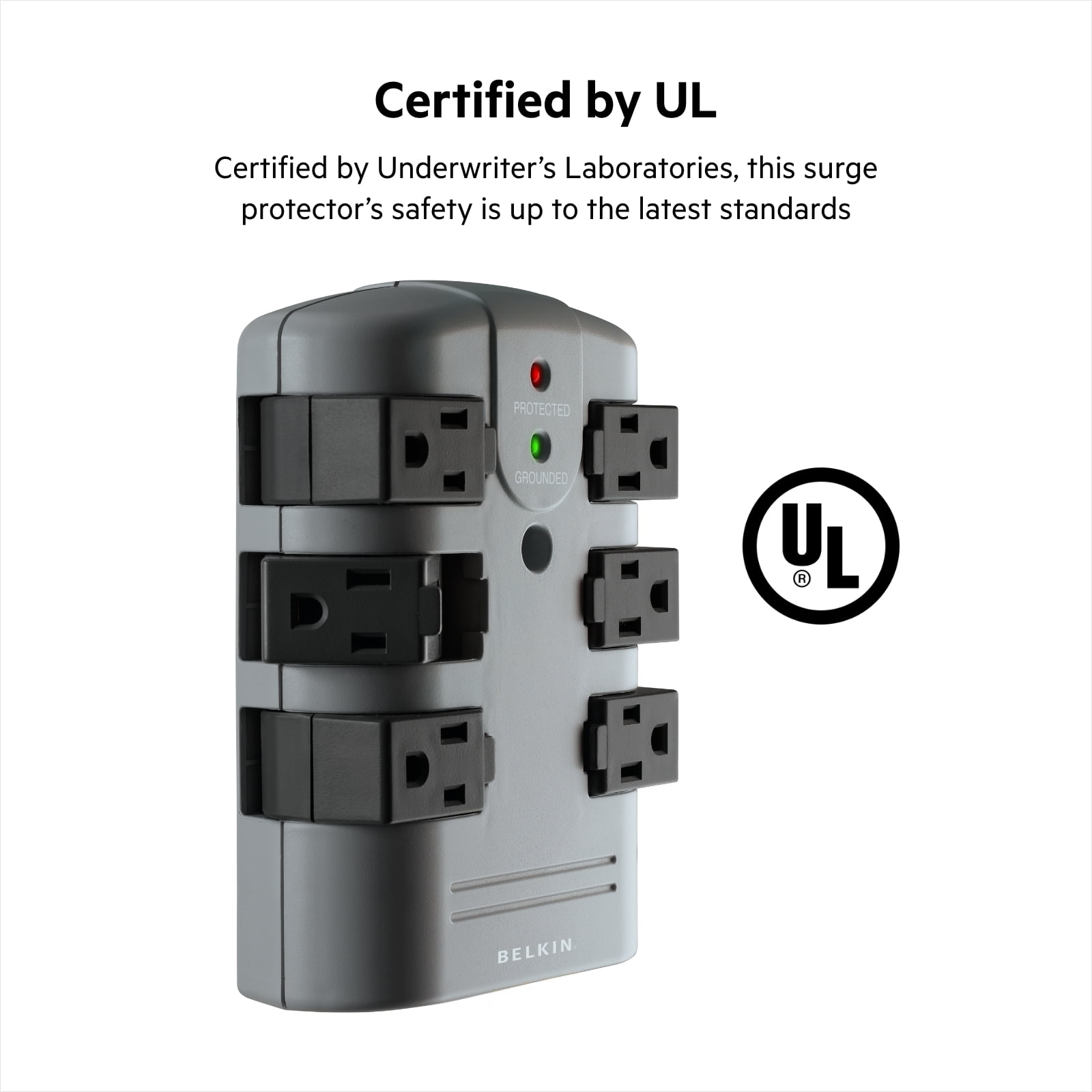 Belkin Pivot Plug Surge Protector 6 Outlets 1080 Joules Gray BP106000