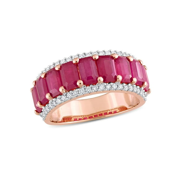 3 1/3 Carat (Ctw) Created Ruby Eternity Band Ring in 14K Rose Gold with Diamonds for Women