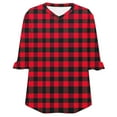 thumbnail image 5 of Qulqfy Gingham Tops for Women 3/4 Length Sleeve Spring Dressy Casual Shirts Fall Plaid V Neck Ruffle Trim Tops Blouses for Women L, 5 of 7