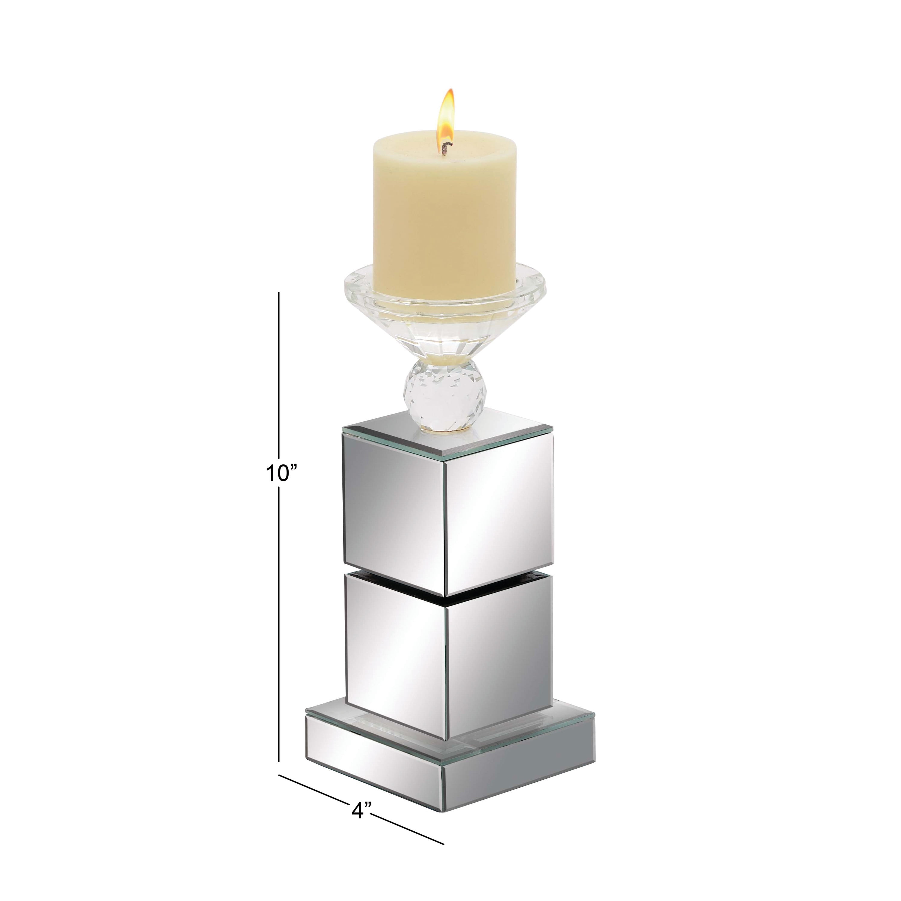 DecMode Silver Glass Pillar Candle Holder with Mirrored Sides
