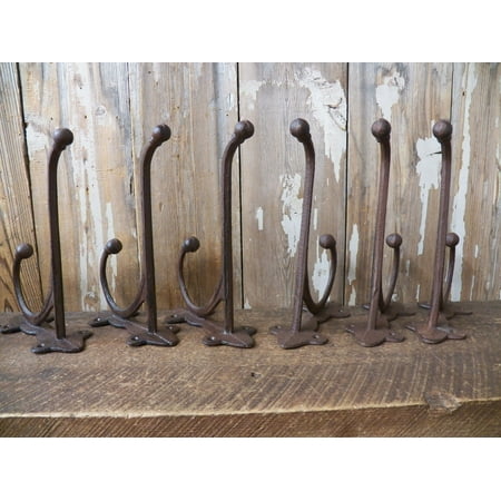

Set of 6 Cast Iron Rustic Large Double 9.5 x 2.75 Barn Farm Harness Lantern Hooks