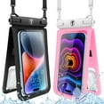 thumbnail image 2 of Double Space Waterproof Phone Pouch [2-Pack], Takfox Dual Large Cellphone Dry Bag Case for Samsung Galaxy S23 Ultra S22 S21 A14 A13 A03S A15 iPhone 14 Pro Max 13 XR Fit All Phones Up to 7"-Black/Pink, 2 of 10