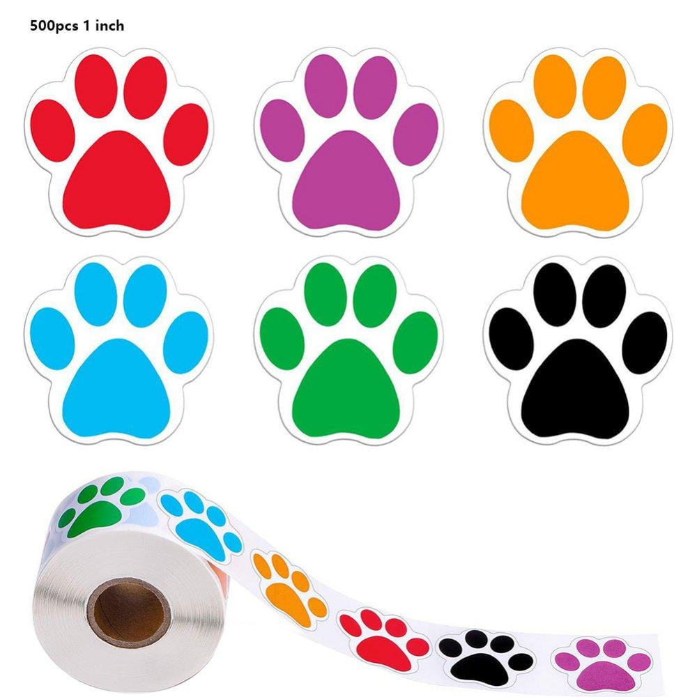 Shengshi 1 Inch/ 500 Pcs Paw Print Stickers Dog Paw Tags,Colorful Self