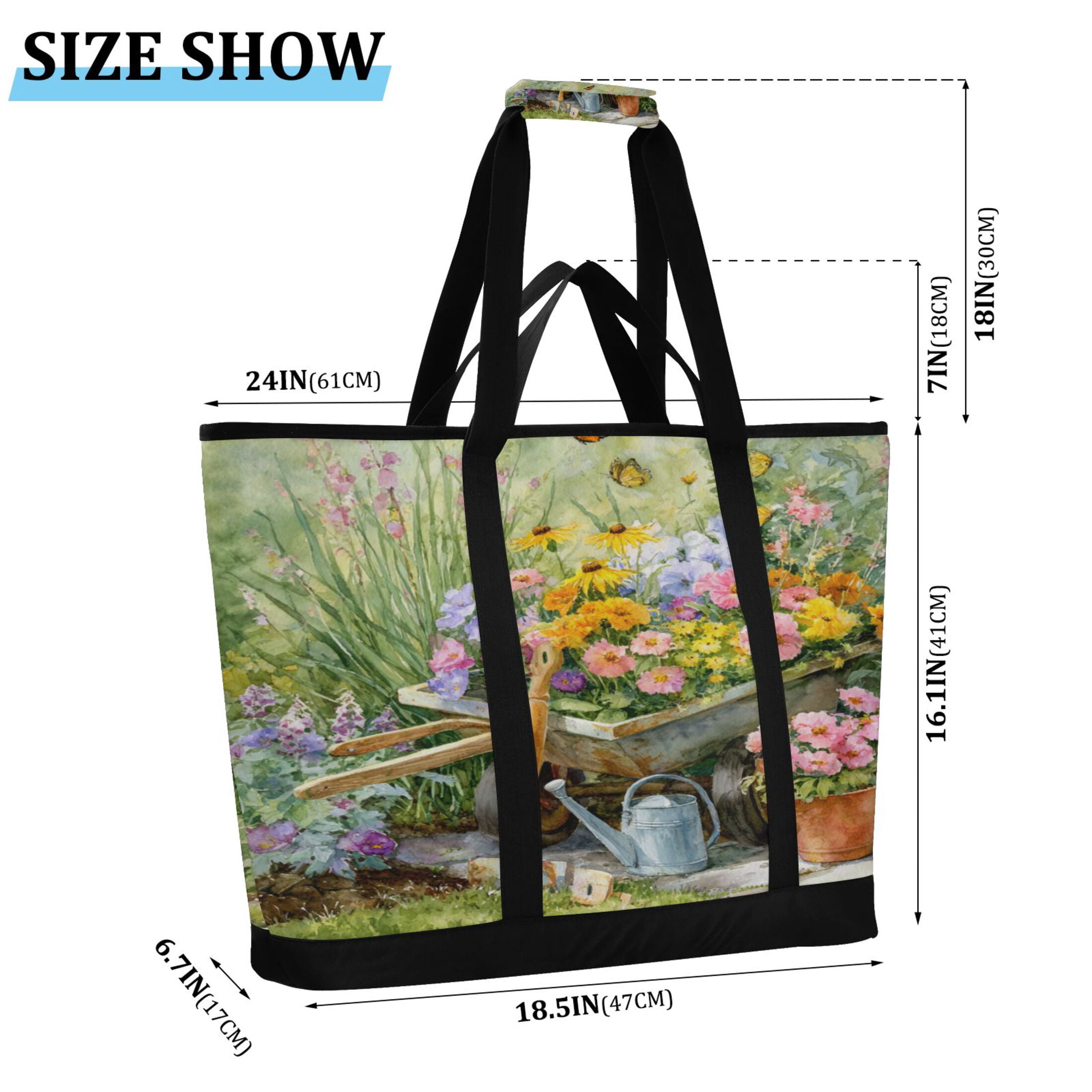 Extra-Large Wide Opening Design Capacity Hand-Held Ice Pack Thickened Insulation Layer For Long-Lasting Cold Retention For Outdoor Shopping Picnics And Camping A Colorful Garden Scene