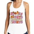 thumbnail image 2 of Spooky Nights Frightful Sights Tank Top Fitted Racerback Women's Small White, 2 of 5