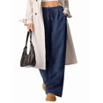 thumbnail image 2 of Women'S Wide Leg Pants Corduroy High Waist Palazzo Pants Comfy Baggy Trousers Navy Blue M, 2 of 9
