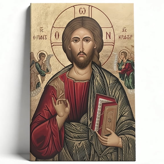 Christ Pantocrator Byzantine Icon Canvas Wall Art Traditional Orthodox Christian Painting Greek Religious Living Room Church Decor Print Ready to Hang 8*12