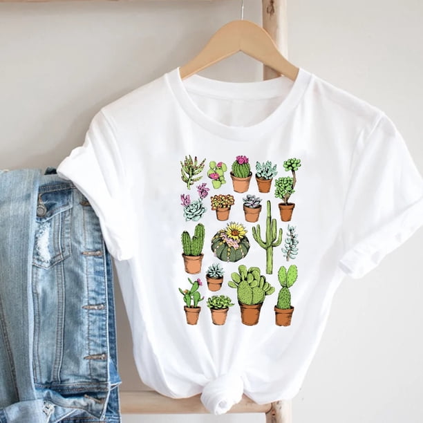 Camiseta con estampado Floral de flores de los 90 para mujer, ropa de calle de estilo de dibujos animados para mujer, camiseta estampada, camiseta gráfica para mujer Tan Jianjun unisex