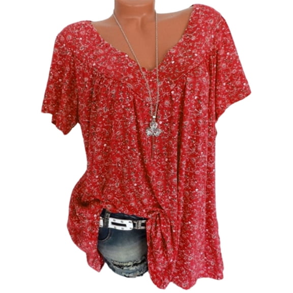 Patlollav Womens Tops Plus Size Short Sleeve V-Neck Shirts