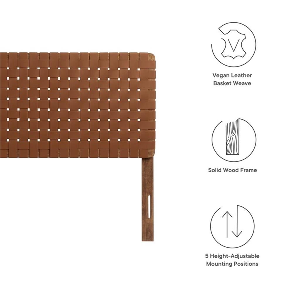 Maklaine Weave Vegan Leather Queen Headboard in Walnut Brown