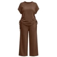 thumbnail image 6 of Ynynloco Women Plus Size 2 Piece Outfits Short Sleeve Pullover Top and Wide Straight Leg Pants Lounge Sets Tracksuit with Pockets, 6 of 8