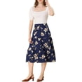 thumbnail image 2 of Allegra K Women's Elastic Waist Layers Vintage Pockets Floral Midi Skirt, 2 of 6