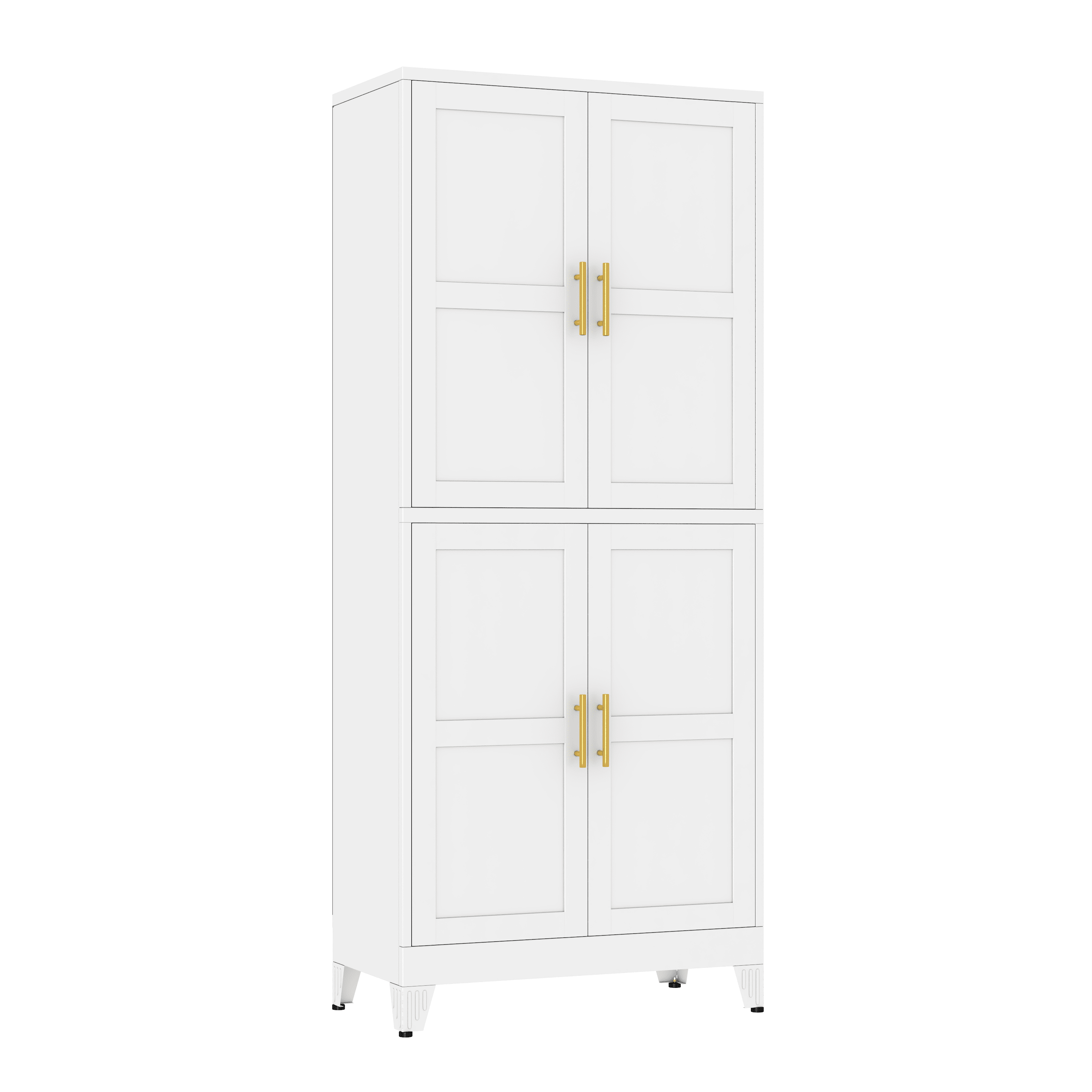 Ero Tall Steel Pantry Cabinet with 4 Doors and Adjustable Shelves for Kitchen Storage White