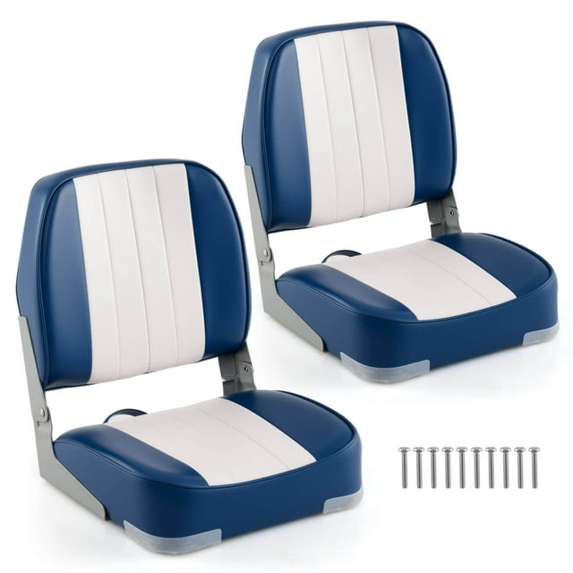Costway 2-Pack Folding Boat Seats with Thick Sponge Padding Fixing Bolts Hinges Blue