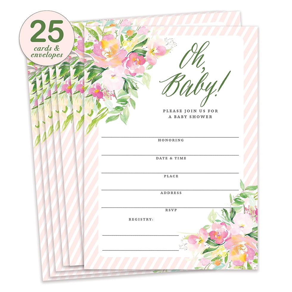 Oh Baby Shower Invitations Pretty Girl Flowers Fill In Style Blank Invites With Envelopes Pack Of 25 Large 5x7 Pink Border Floral Mom To Be Newborn Infant Daughter Child Excellent Value Vi00b Walmart Com Oh Baby Shower Invitations Pretty Girl Flowers Fill In Style Blank Invites With Envelopes Pack Of 25 Large 5x7 Pink Border Floral Mom To Be Newborn Infant Daughter Child Excellent Value Vi00b Walmart Com