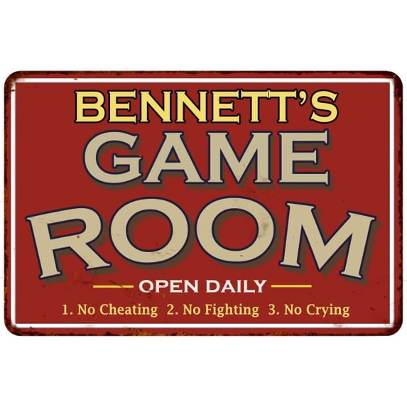 BENNETT'S Game Room Sign Vintage Look 8 x 12 Matte Finish Metal 108120001033