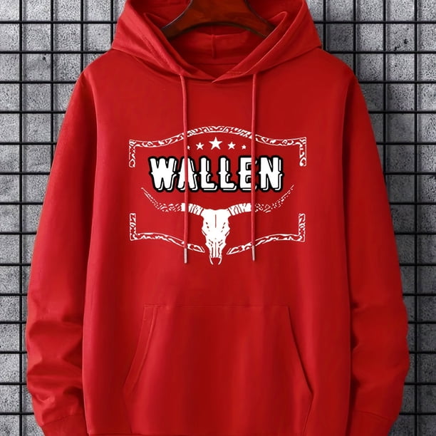 Wallen & Bull Skull Print Hoodie, Hoodies Para Hombres, Sudadera Con Capucha De Diseño Gráfico Casual Para Hombres Con Bolsillo Canguro Para Primavera Otoño, Como Regalos