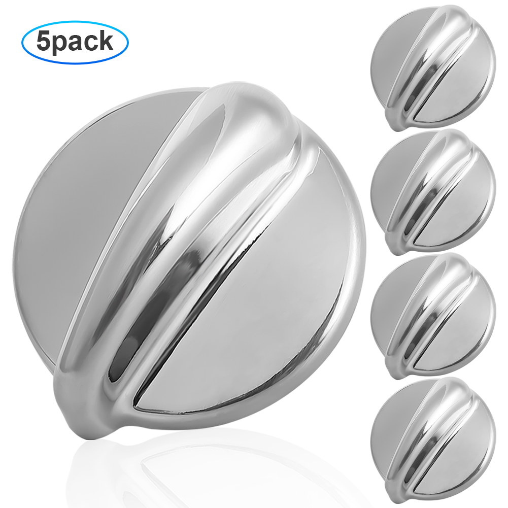 5 Pack WB03K10303 Surface Burner Control Knobs Stainless Steel Cooktop Control Knobs