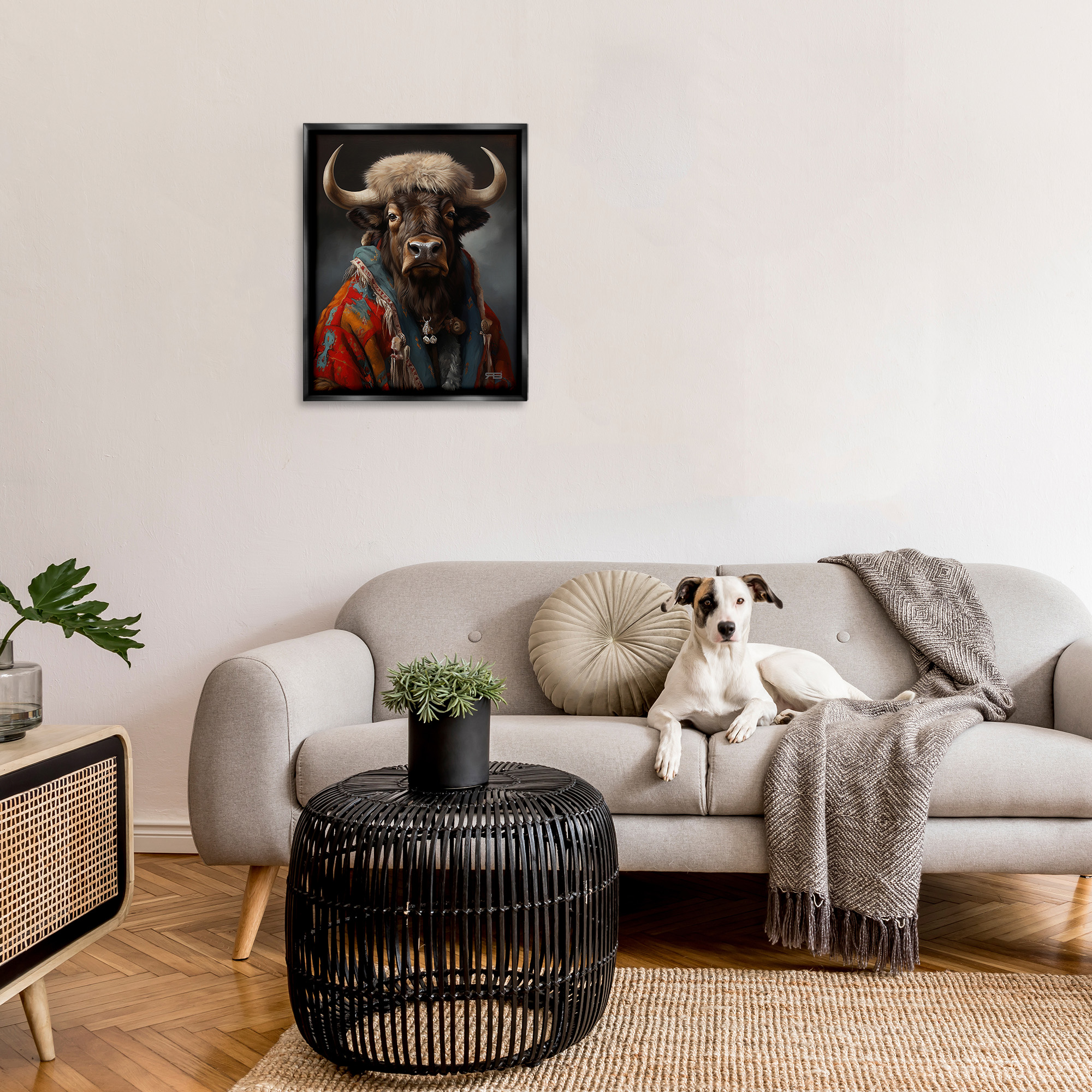 Stupell Industries Cattle with Traditional Clothing Animals & Insects Painting Black Floater Framed Canvas Art Print Wall Art, 25 x 31
